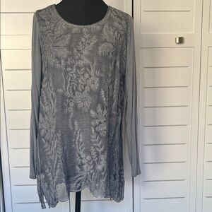 Soft Surroundings Gray Floral Lace Overlay Tunic Sz PS